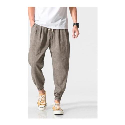 Hot Mens Summer Linen Thin Sweatpants Cotton Linen Casual Harem Pants Men Joggers Man Harajuku Trousers Male Baggy Pants