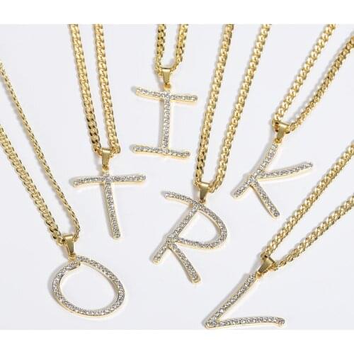 Words Full Iced Jewelry Chain New Hiphop Custom Name Cursive Writing Initial Letters Pendant Necklace 26 Letter Iced Out Jewelry