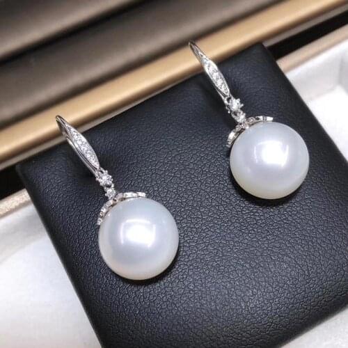 D902 Pearl Earrings Fine Jewelry 925 Sterling Silver Round 9-10mm Nature Fresh Water White Pearls Drop Dangle Earrings for Women