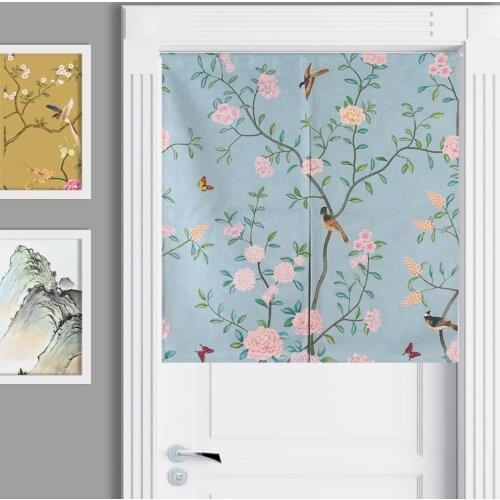Chinese style Landscape Flowers birds Retro elegant Door Curtain Linen Tapestry Study Bedroom Home Decor Bedroom Kitchen Curtain
