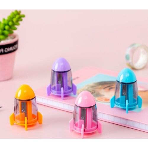Ellen Brook 1 PCS Lovely Cute Kawaii Candy Color Rocket Shape Sharpeners Stationery School Office Supplies Novelty Kid Gift