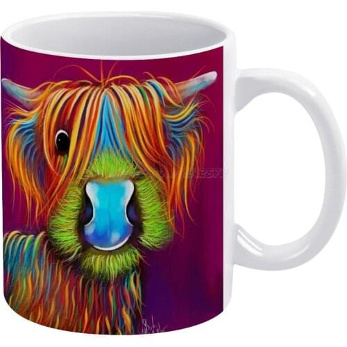 HiGHLaND CoW PRiNT SCoTTiSH ' STaNLeY THe TaRTaN Coo ' BY SHiRLeY MacARTHuR White Mug Coffee Mug Afternoon Tea Christmas Cups Ce