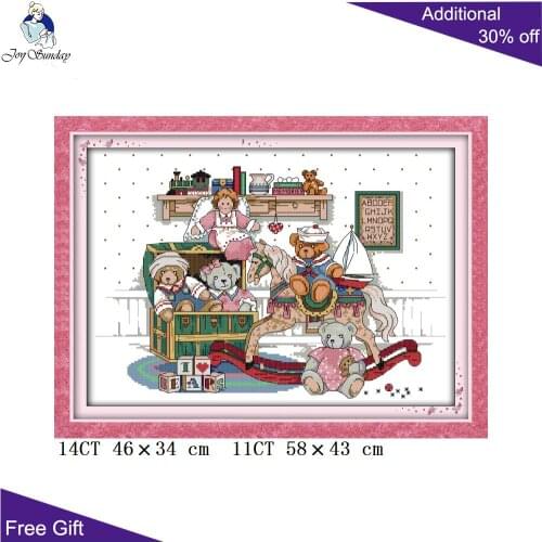 Joy Sunday Bear Toy Home Decoration KB139 14CT 11CT Counted Stamped Baby Bears Handcraft Embroidery DIY Cross Stitch kits