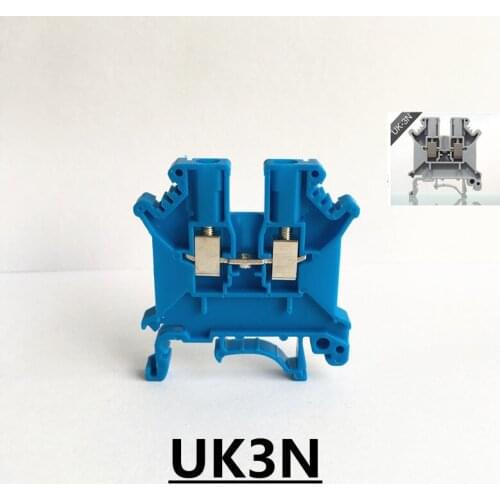 Wire Terminal Block Blue grey color UK3N Din Rail Electrical Conductor Terminal Block Cable Connector UK-3N 10pcs/lot