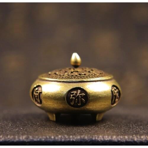 Vintage Brass Amituofo Buddhism Incense Burner Classical Chinese Style Retro Home Decor Mini Desk Ornament Incenser Gifts