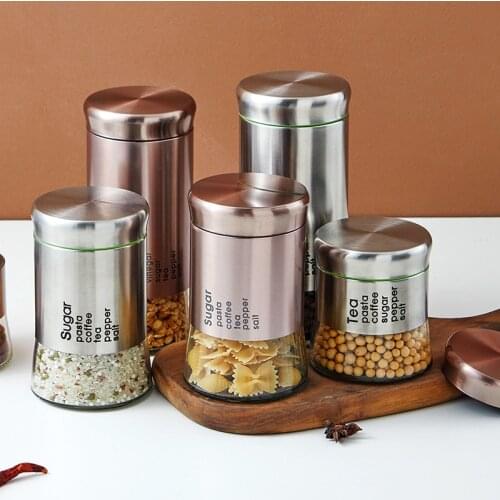 3 PCS Silver Stainless Steel Canister Set with Glass Perfect for Canning Cereal,Pasta,Sugar,Beans Canister Glass Jar with Lid