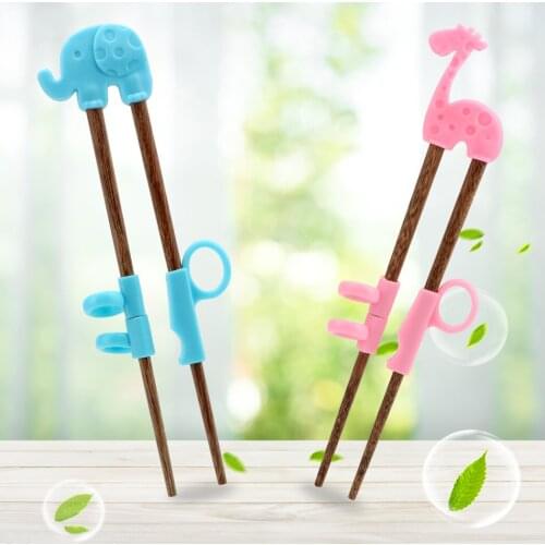 Cartoon Children Learning Chopsticks 1 Pair Baby Training Chopsticks Wenge Wood Silicone Baby Exercise Training Chopsticks