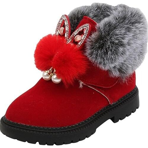 2021 Winter New Kids Boots Childrens Snow Boots Flat Girls Princess Cotton Shoes Fashion Anti-Slip Plush Warm Flat Shoes G77
