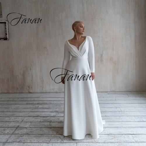 New Simple V-Neck Long Sleeve Wedding Dress Floor Length Plus Size Bridal Gown robe de soirée de mariage Свадебное платье