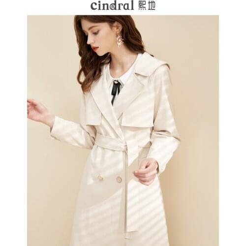 2021 Spring New Gentle Windbreaker Womens Mid-length and Small Size Temperament Waist and Thin Navy Collar Jacket