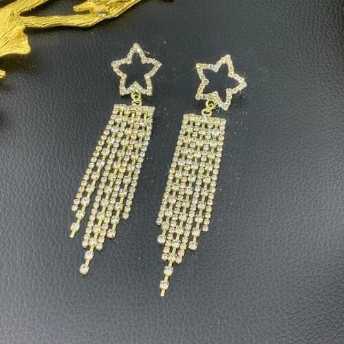 New geometric rhinestone five-pointed star metal tassel womens earrings gift fashion bridal jewelry accessories wholesale