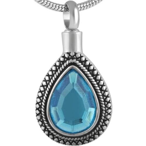 IJD8664 Blue CZ stone inlay 316L stainless steel ashes memorial pendant necklace keepsake urn charm jewelry for women
