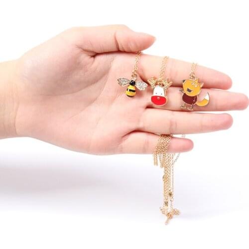 Gift Enamel Crystal Bumble Queen Honey Bee Cartoon Colorful Animal Fox Necklace Christmas Elk Deer Head Zircon Chain Necklace