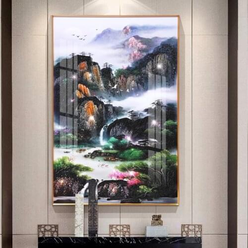 Dropship Study Office Landscape Painting Light Luxury Upscale Sofa Background Wall Metal Frame Painting