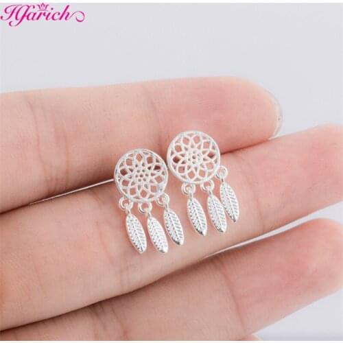 Bohemia Ethnic Indian Feather Dream Catcher Dreamcatcher Temperament Silver Color Stud Earrings For Women Jewelry Brincos