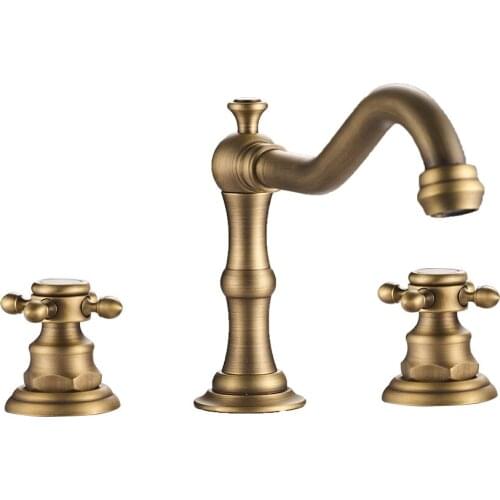 Basin Faucets total Brass Bathroom Sink Basin Mixer Tap Faucet 3 Pcs bronze Faucet Dual Handle Sink Mixer Taps three holes