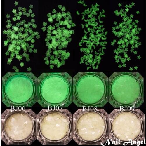 1Jar Nail Art Luminated Flower Star Heart and Moon Glitter Pieces Light Glow in the night Glitter