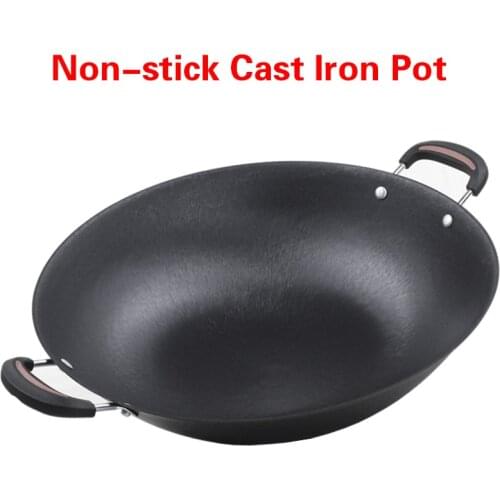 Traditional Thickened Binaural Cast Iron Pot Vintage Round Bottom Large Iron Pot Household Cast Iron Pot Uncoated Non-stick Pan