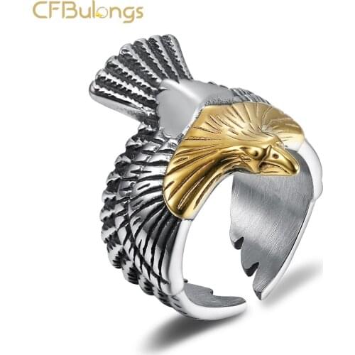 CFBulongs High Quality Stainless Steel Flying Eagle Mens Ring Retro Personality Eagle Ring Fashion Punk Jewelry