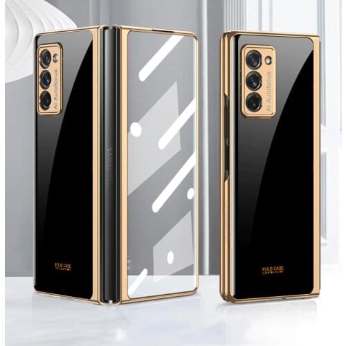 Front Screen Protector Glass Case For Samsung Galaxy Z Fold 2 Case 360 Full Protection Electroplate Frame Tempered Glass Cover