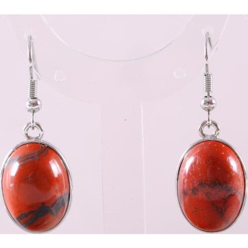 Natural Stone Dangle Earrings For Women Red Jaspers Oval Beads Stainless Steel Earrings 1Pair U442