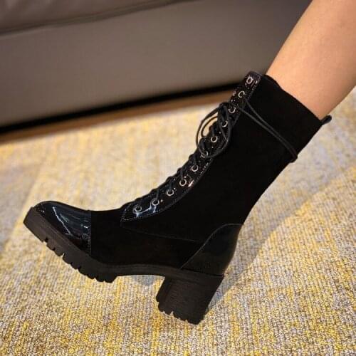 High boots womens boots autumn and winter new style Martin boots short boots female tide British style plus cashmere boots X646