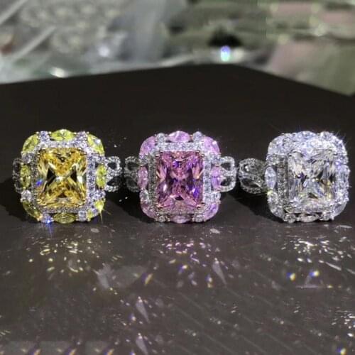 S925 Sterling Silver Color 3 Color Pink Yellow White CZ Zircon Stone Rings for Women Fashion Wedding Engagement Jewelry