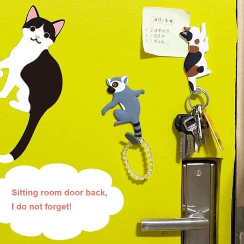 1Pcs Reusable Decorative Hooks Cartoon Animals Non-marking Wall Hanging Hook Fridge Sticker Key Coat Hanger Kitchen Bathroom