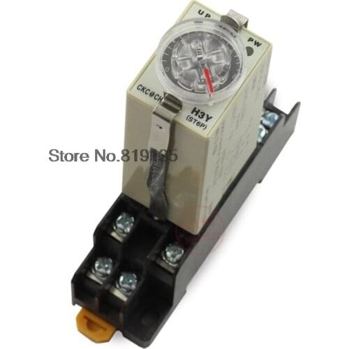 1PCS Rotary Knob DPDT 1S/5S/10S/30S/60S/3M/5M/10M/30M Timer Timing Time Relay AC 220V H3Y-2 With Base Socket