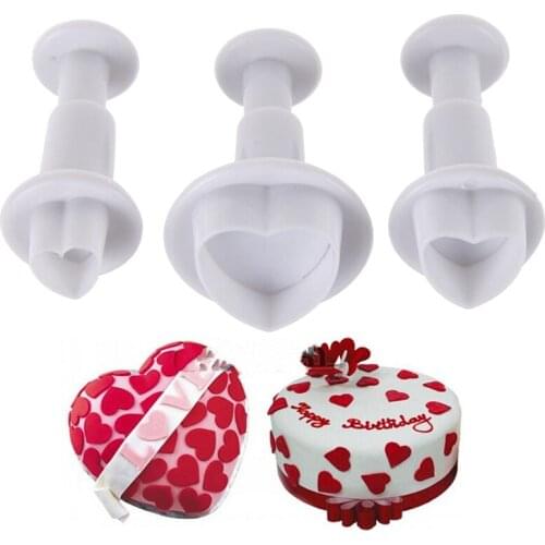 3Pcs/Set Cake Baking Cookie Mold Heart Shape DIY Cake Plunger Cutter Molds Sugarcraft Cake Decoration for Baking DIY Cookie