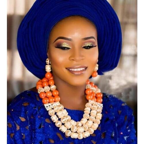 3 Layers Latest New Design Coral Wedding Bridal African Nigerian Beads Jewellery Set Women Gold Necklace Set CNR827