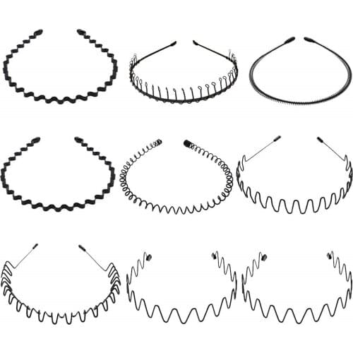 9pc Fashion Wave Mens Women Unisex Black Wavy Hair Head Hoop Band Sport Headband Hairband Hair Accessories Multi-style#p3