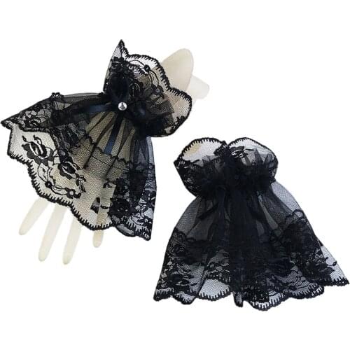 Accessories Dress Gloves Black Lace Mesh Bow Diamond Paste Sun-Protection Hand Sleeve Wrist Cuff Bride Steampunk Lolita Glove