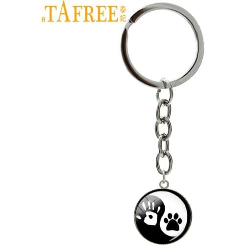 TAFREE Yin Yang Tai keychain vintage human handprint and cute pet dog paw print art picture key chains best friend gift T824