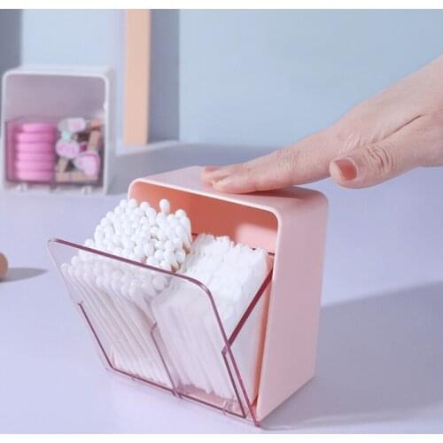 Cotton Pads Holder Cotton Swab Ball Organizer Cosmetic Container Makeup Pads Dispenser Box 2 Sections with Clear Lid