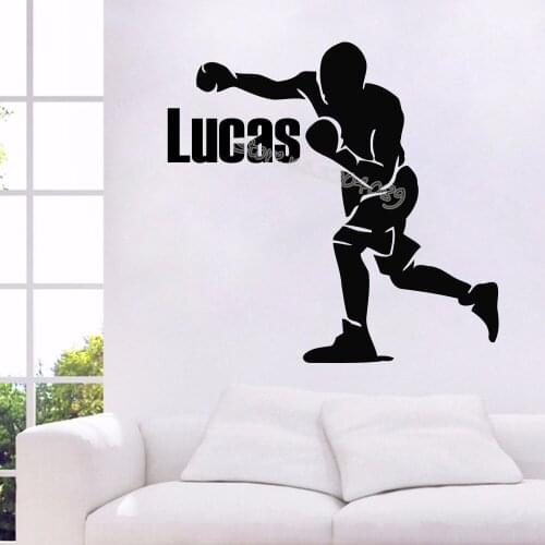 Boys Karate Kick Wall Sticker Personalised Custom name Boys Boxing Decal Taekwondo studio Decor Martial arts hall mural EB475