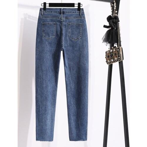 XinCOOLEr High Quality Jeans Stretch Spring Autumn Women Fashion Pants Plus Size Straight Slim Sequins Pencil