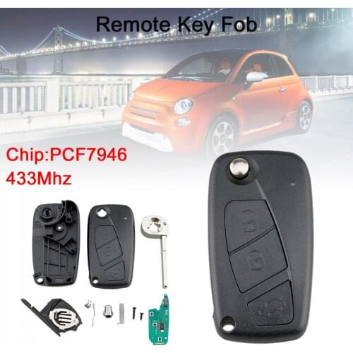 433Mhz 3 Buttons Flip Car Remote Key Fob with ID46 / 7946 Chip Black Fit for Fiat 500 Panda Punto Bravo Punto Ducato