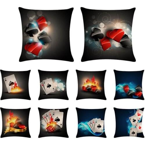 Poker Cushion Cover Black Background Printing Happy Day Joy Holiday Gifts Throw Pillow Pillowcase Sofa Home Decor ZY771