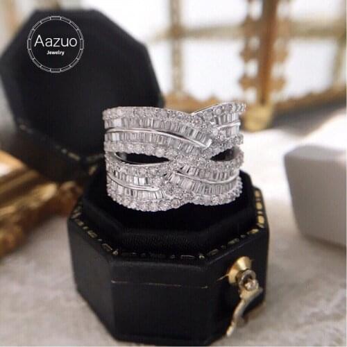 Aazuo 18K Solid White Gold Real Diamonds 1.45ct H SI Luxury Ladder Cross Ring Gift For Woman High Class Banquet Engagement Party