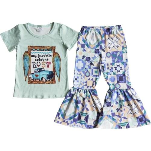 Summer Baby Girl T-shirt Short Sleeve Mint Green Floral Clothes Girl Clothing Kids Children Soft Clothing Sets Girls Outfits