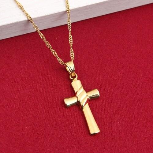 Small Gold Cross Pendant Necklace Women Girl Kids Mini Charm Pendant Gold Color Filled Jewelry Crucifix Christian Ornaments
