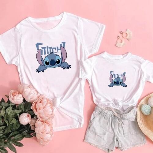 Fashion Family Look Stitch Cartoon Print T-shirt Mom Mommy and Me Clothes Family Matching Outfits Look Mama and Daughter Clothes