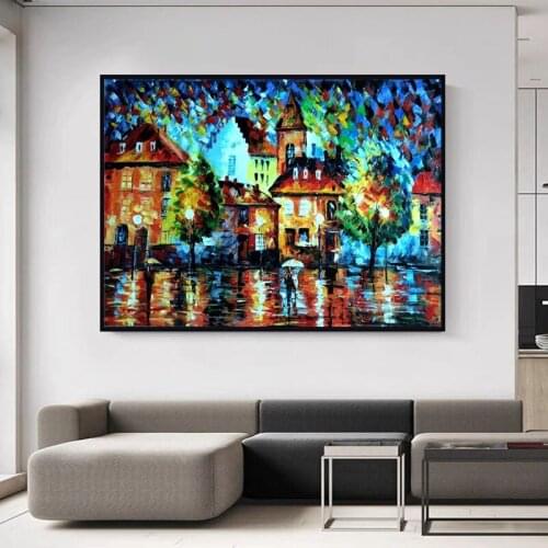 Palette Knife thick oil street build oil painting Hand painted modern oil painting on canvas wall art pictures for Home Decor