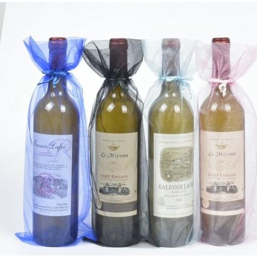Organza Gift Bags Drawstring Wine Packaging Sack Pouch For Party Wedding Christmas Decoration Wine Bottle Cover F20174028