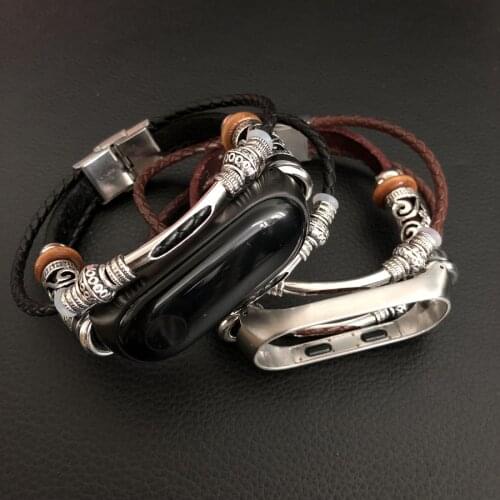For Xiaomi Mi Band 3 Strap Retro Genuine Leather Watch Band With Metal Case Wristband for Xiaomi Mi Band 3 Bracelet Accessories