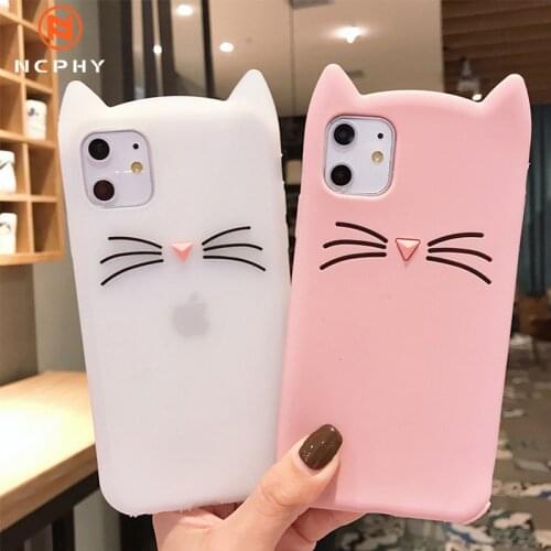Cute 3D Cartoon Silicon Case for iPhone 11 Pro X XR XS Max 5 5s SE 6 6s 7 8 Plus 8Pus 7Plus Glitter Beard Cat Lovely Ears Cover