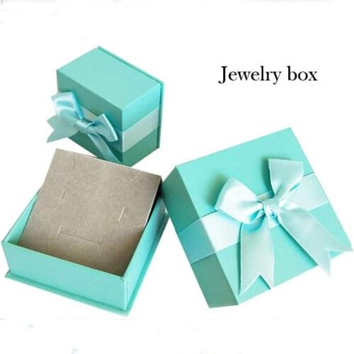 Blue Ring Box Necklaces Packaging Jewelry Set Boxes with Butterfly ribbon 40pcs/lot cardboard Square Box For Jewelry Gifts Boxes