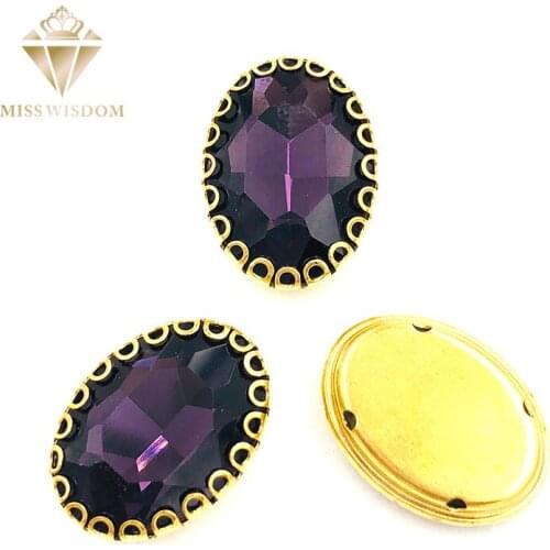 Deep purple oval glass crystal sew on rhinestones gold bottom lacy shape claws 6X8/8X10/10X14/13x18mm Diy clothing accessories