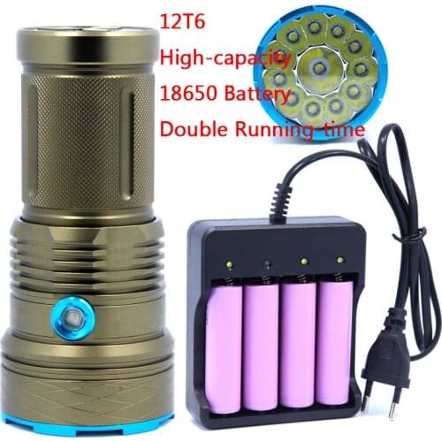 25000LM Super Power light 12T6 LED flash light 12*XML T6 LED Flashlight Torch Lamp Light For Camping use high capacity batteries